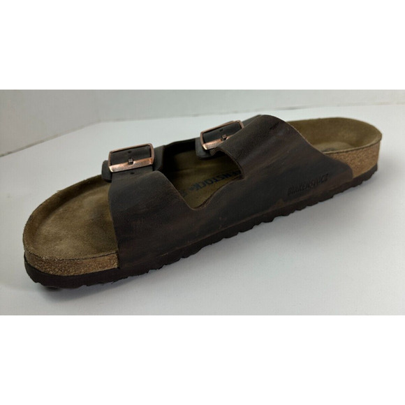 Birkenstock Arizona Soft Footbed Oiled Leather Sandals Brown Slides Mens Size 13 - Picture 6 of 14